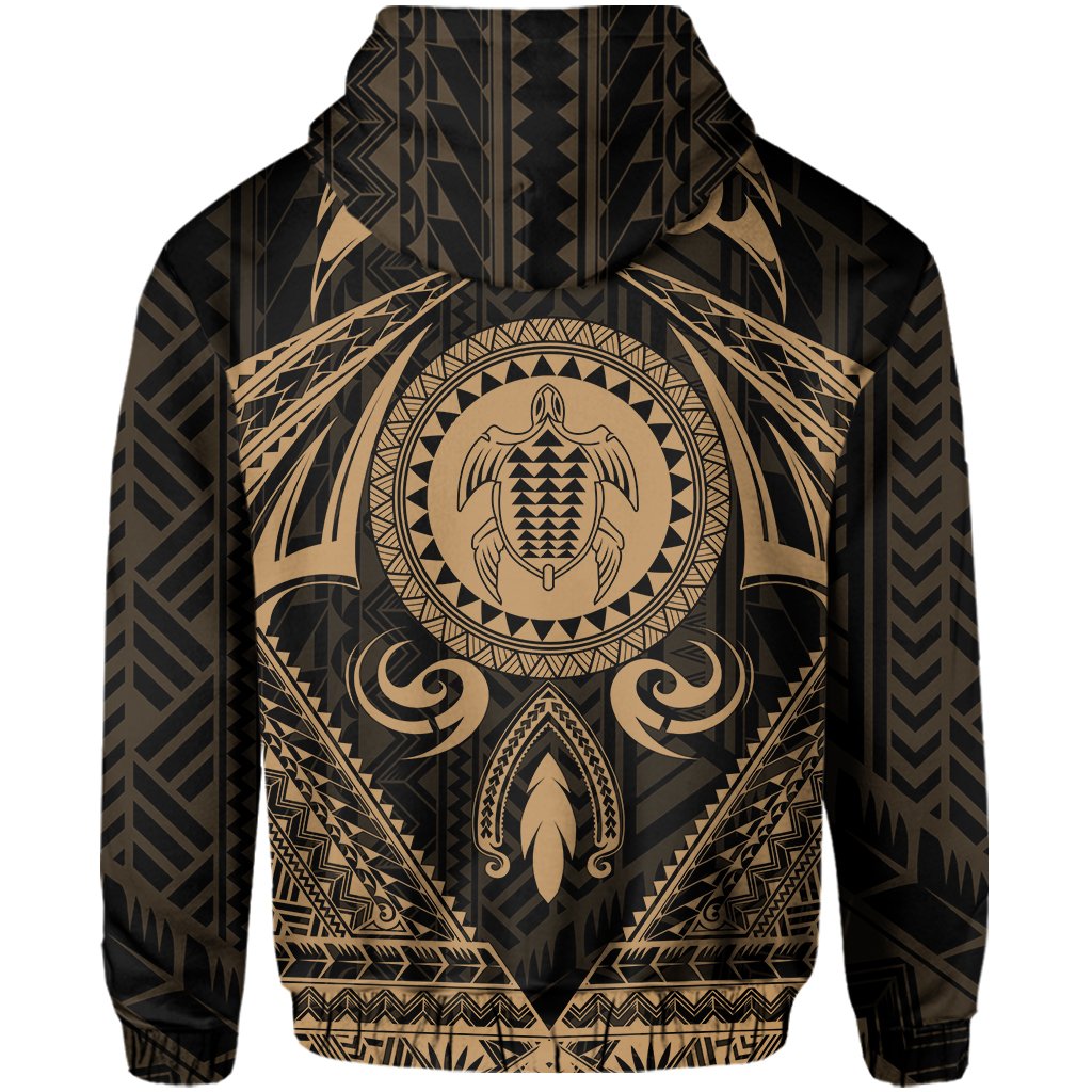 Polynesian Kakau Kanaka Turtle Map Hawaii Zip Hoodie Circle Style Gold - Polynesian Pride