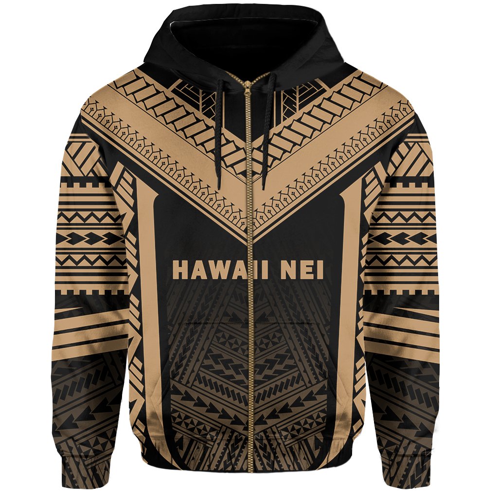 Hawaii Kanaka Polynesian Zip up Hoodie Active Gold - Polynesian Pride
