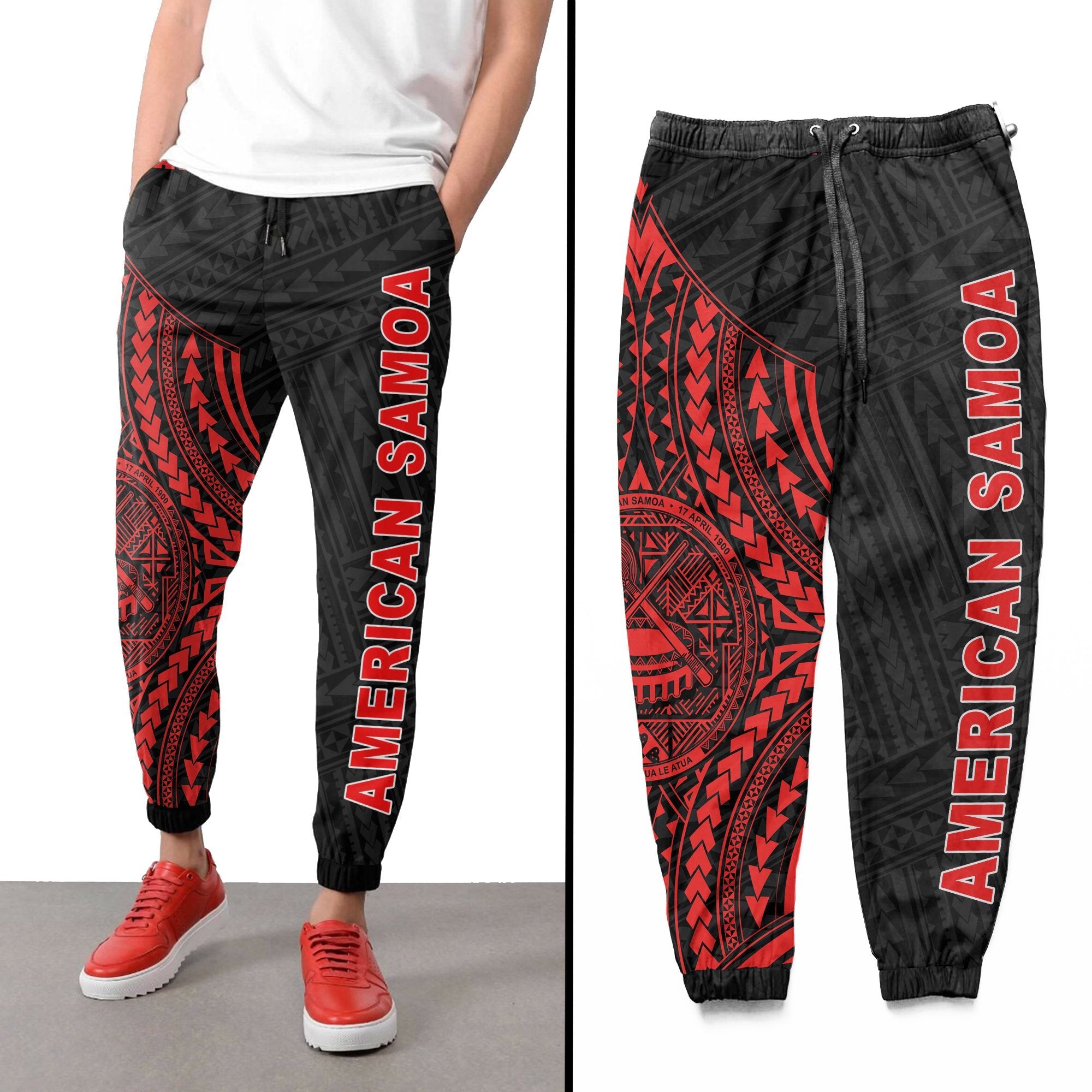 American Samoa Rising Sweatpants (Red) A16 Unisex Red - Polynesian Pride