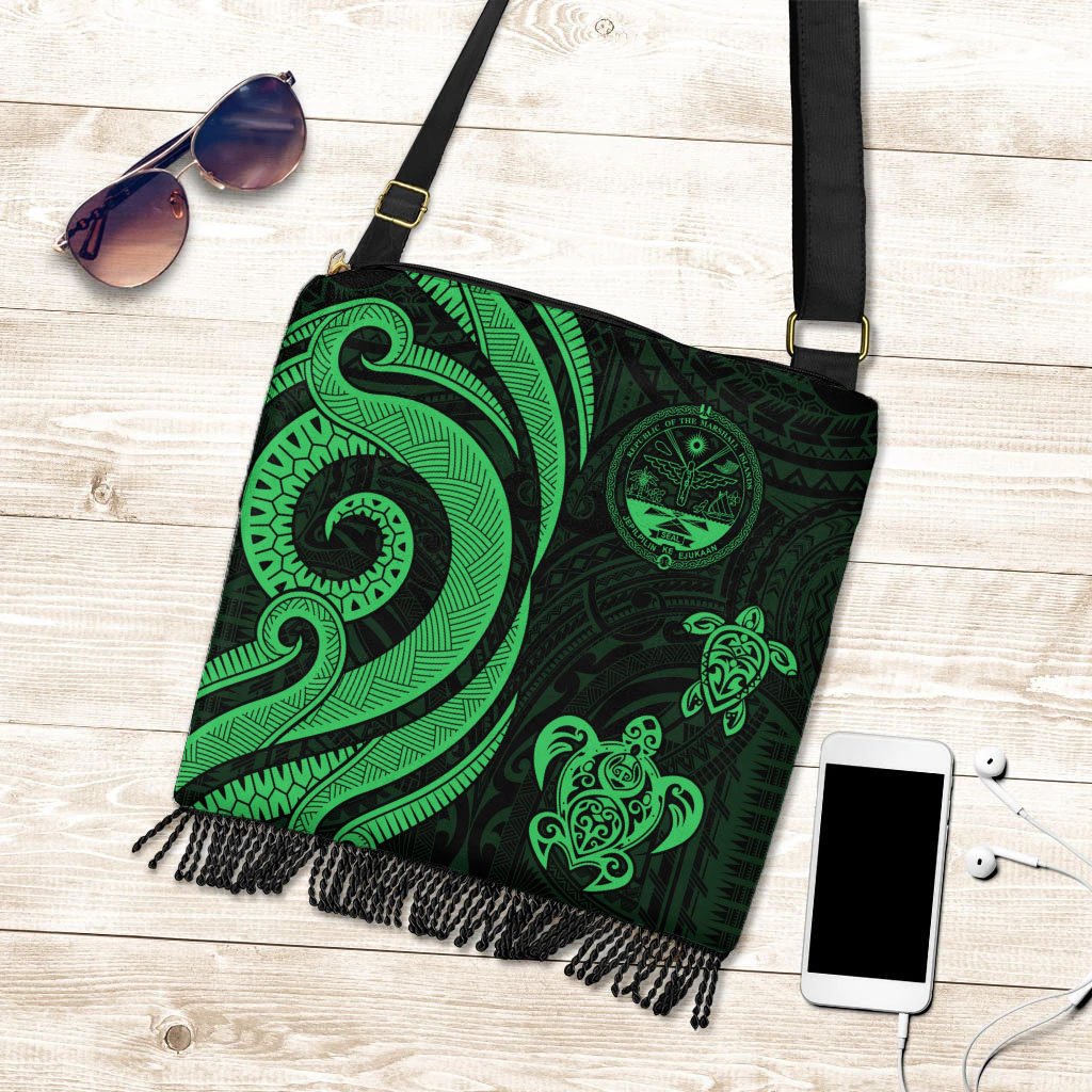 Marshall Islands Boho Handbag - Green Tentacle Turtle Crest Boho Handbag One Size Green - Polynesian Pride