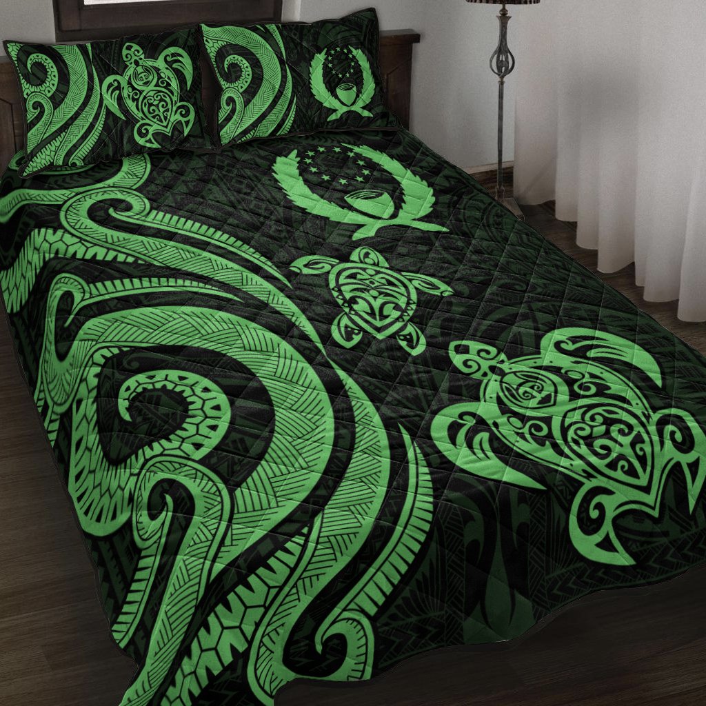 Pohnpei Quilt Bed Set - Green Tentacle Turtle Green - Polynesian Pride