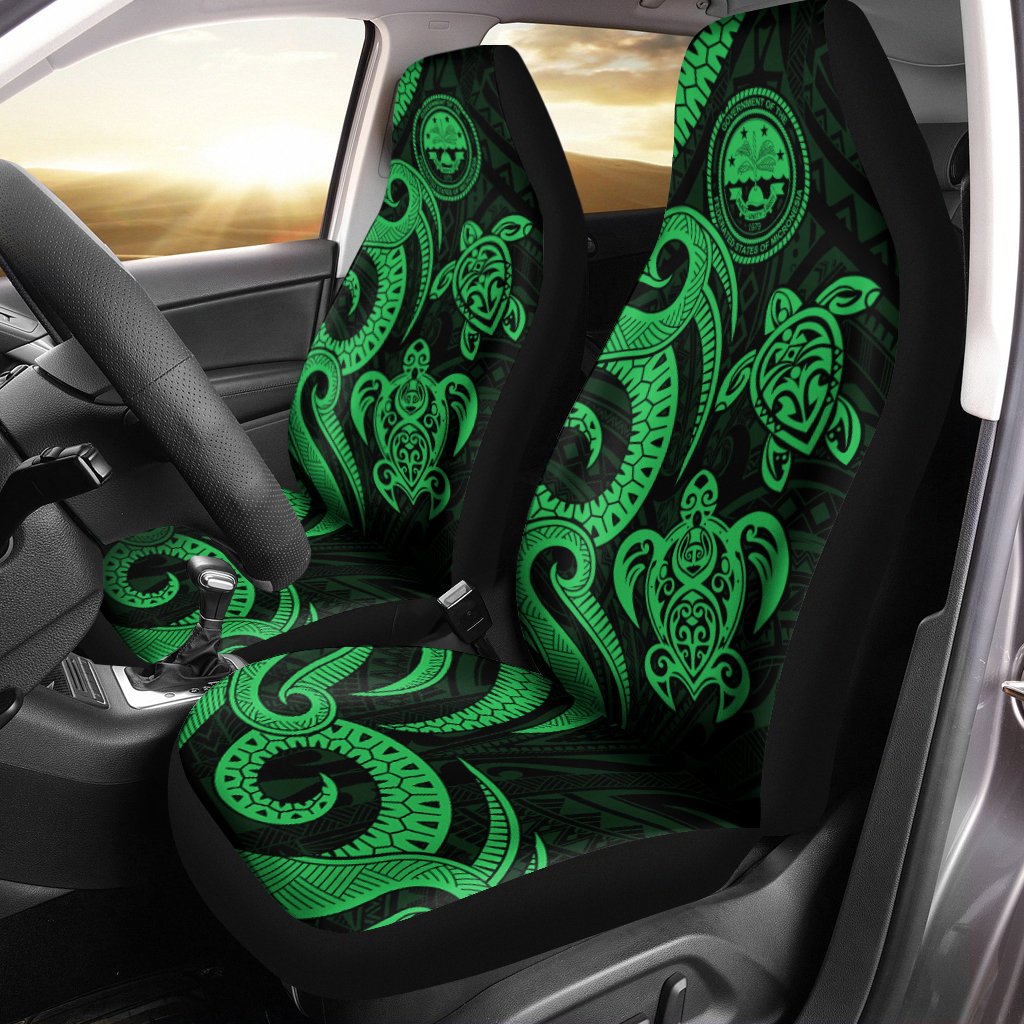 Federated States of Micronesia Car Seat Covers - Green Tentacle Turtle Universal Fit Green - Polynesian Pride