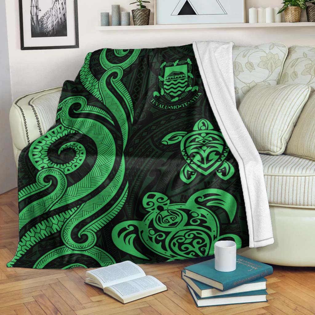 Tuvalu Premium Blanket - Green Tentacle Turtle White - Polynesian Pride