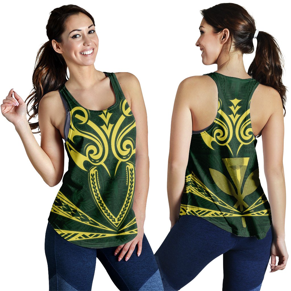 Hawaii Kanaka Polynesian Football Jersey Racerback Tank - Green - Bernice Style - AH Green - Polynesian Pride