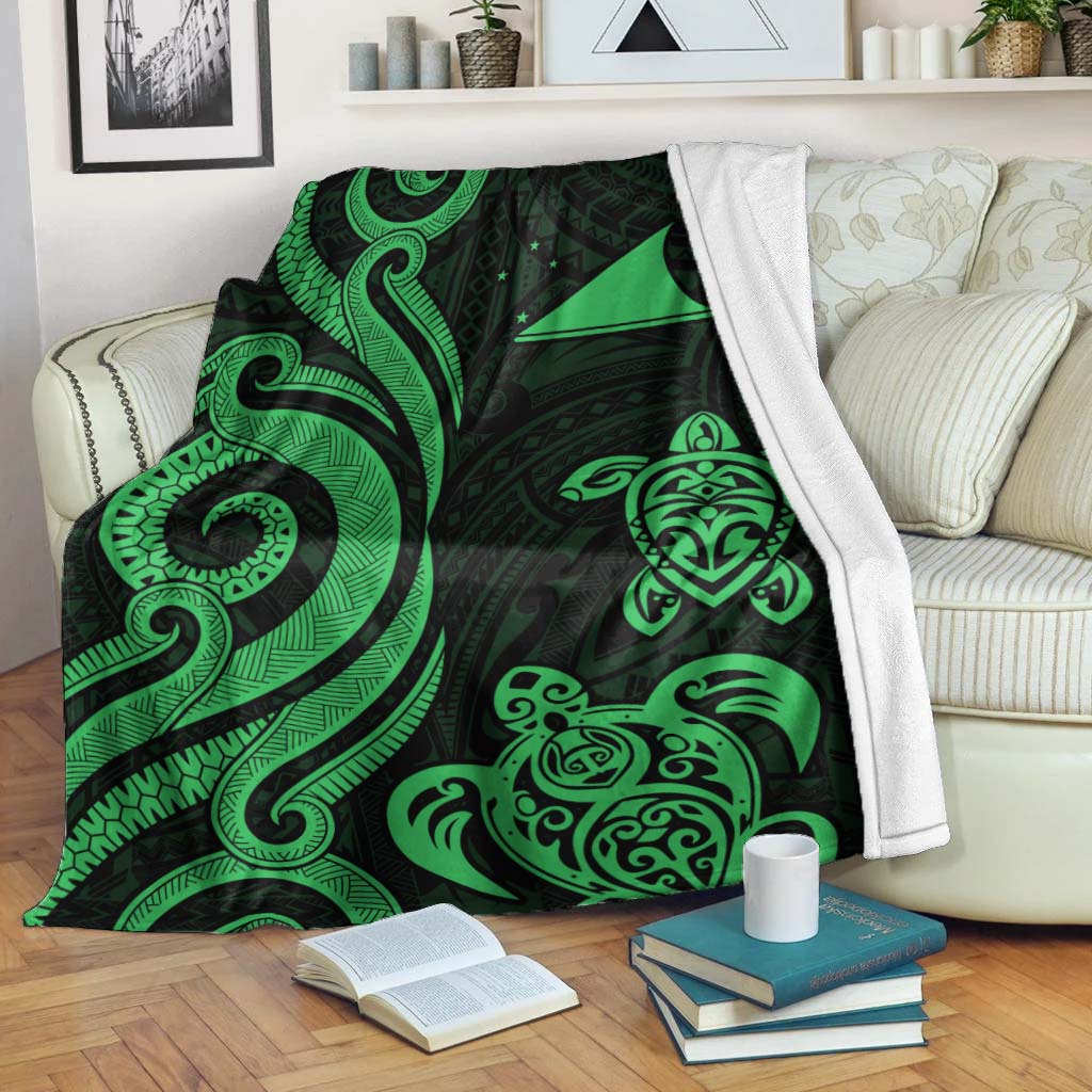 Tokelau Premium Blanket - Green Tentacle Turtle White - Polynesian Pride