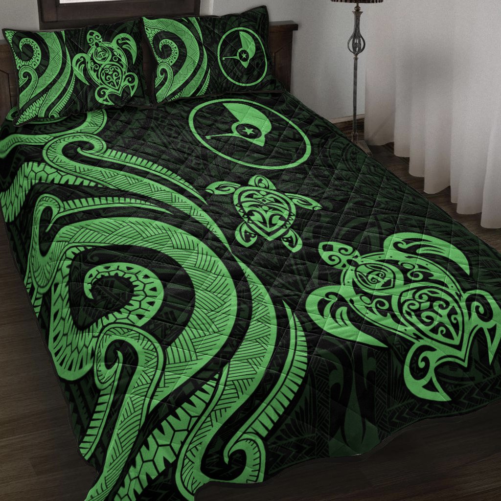 Yap Quilt Bed Set - Green Tentacle Turtle Green - Polynesian Pride
