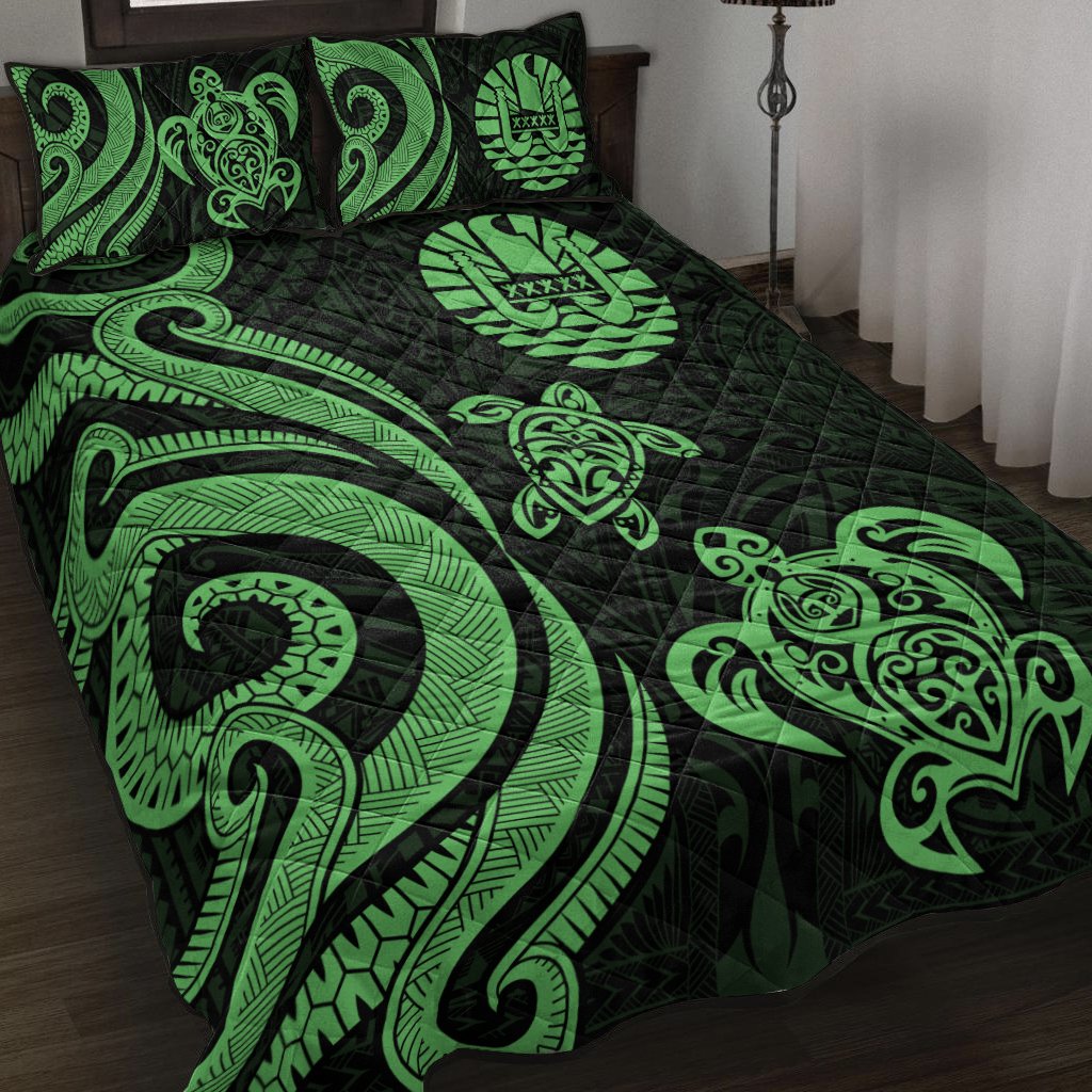 Tahiti Quilt Bed Set - Green Tentacle Turtle Green - Polynesian Pride