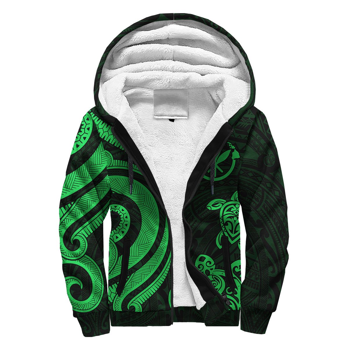 Hawaii Sherpa Hoodie - Green Tentacle Turtle Green - Polynesian Pride