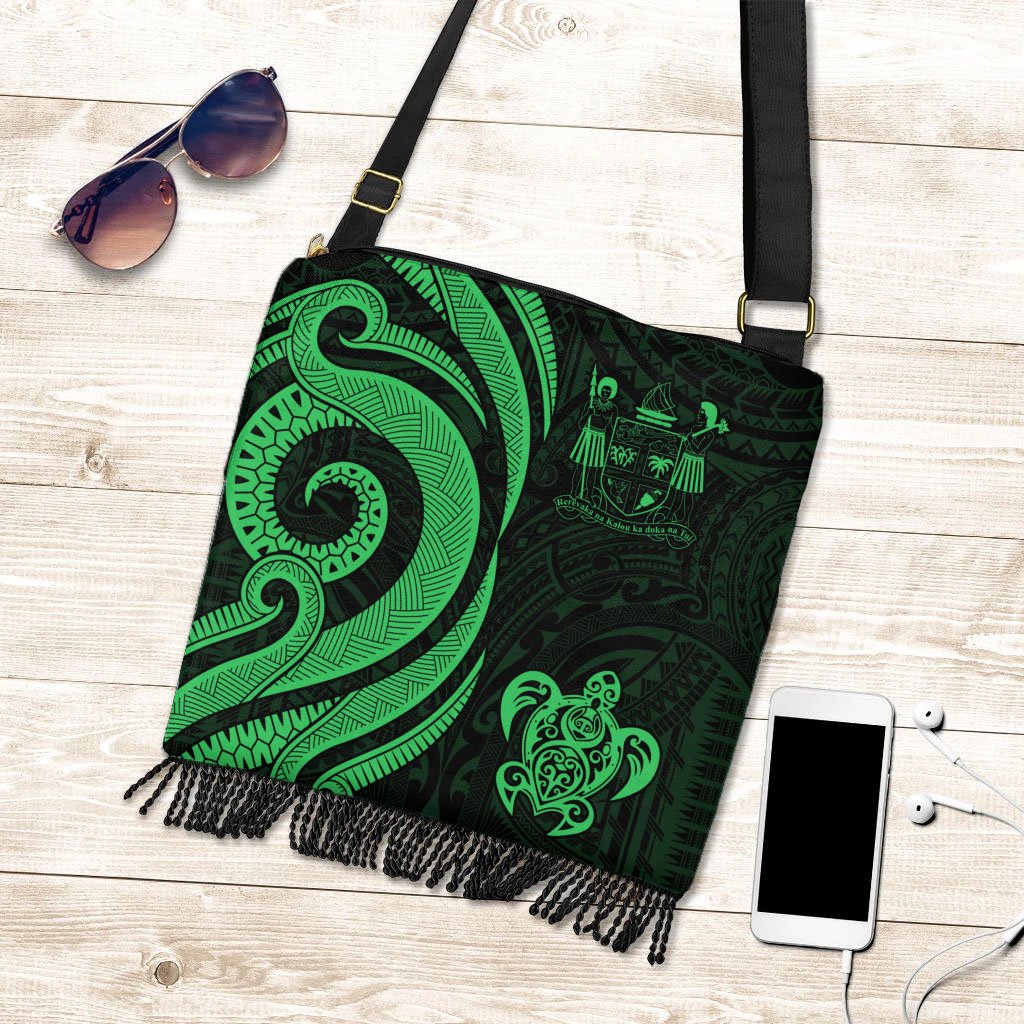 Fiji Boho Handbag - Green Tentacle Turtle Crest Boho Handbag One Size Green - Polynesian Pride