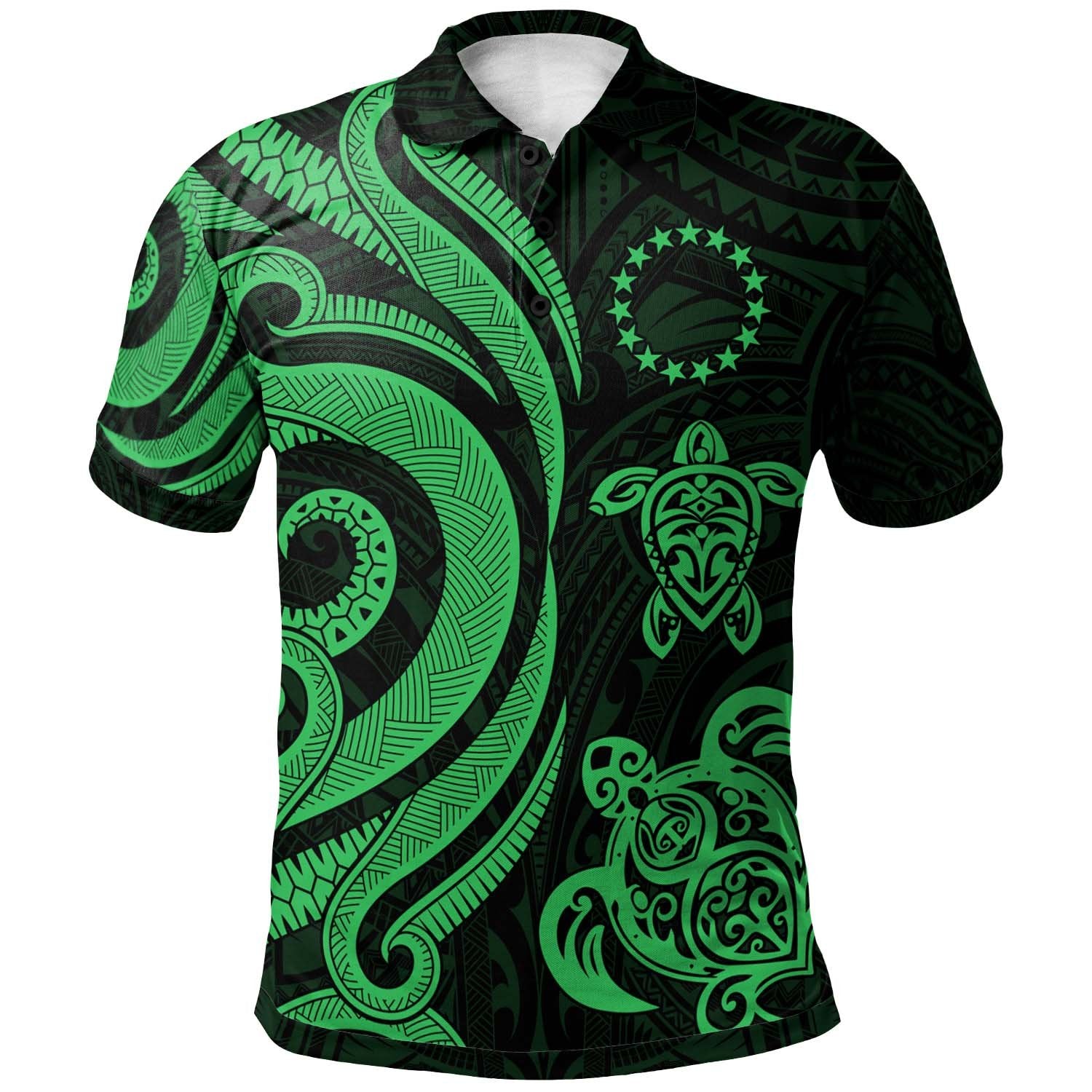 Cook Islands Polo Shirt Green Tentacle Turtle Unisex Green - Polynesian Pride