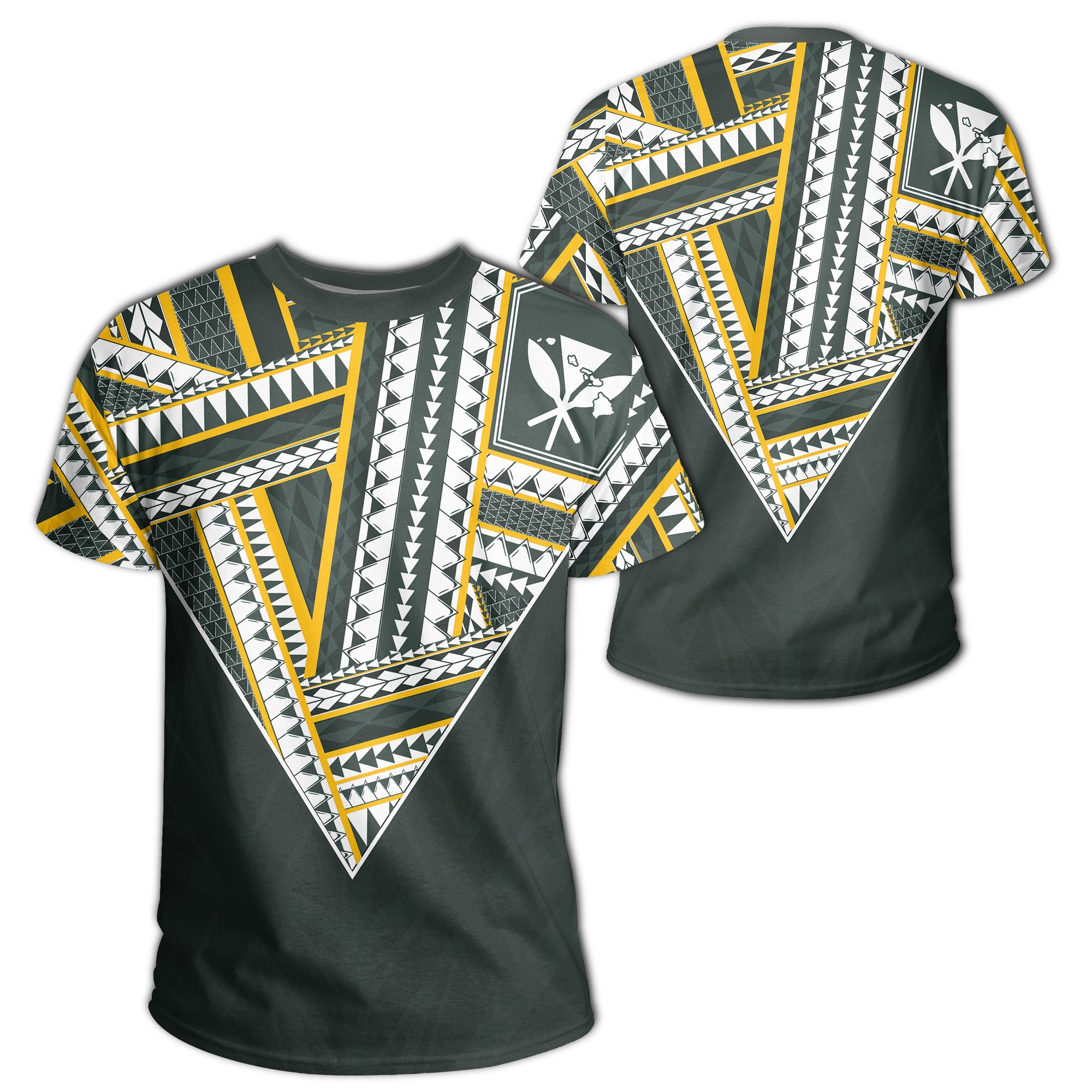 Hawaii T Shirt Football Jersey Style Green and Yellow Unisex Green - Polynesian Pride