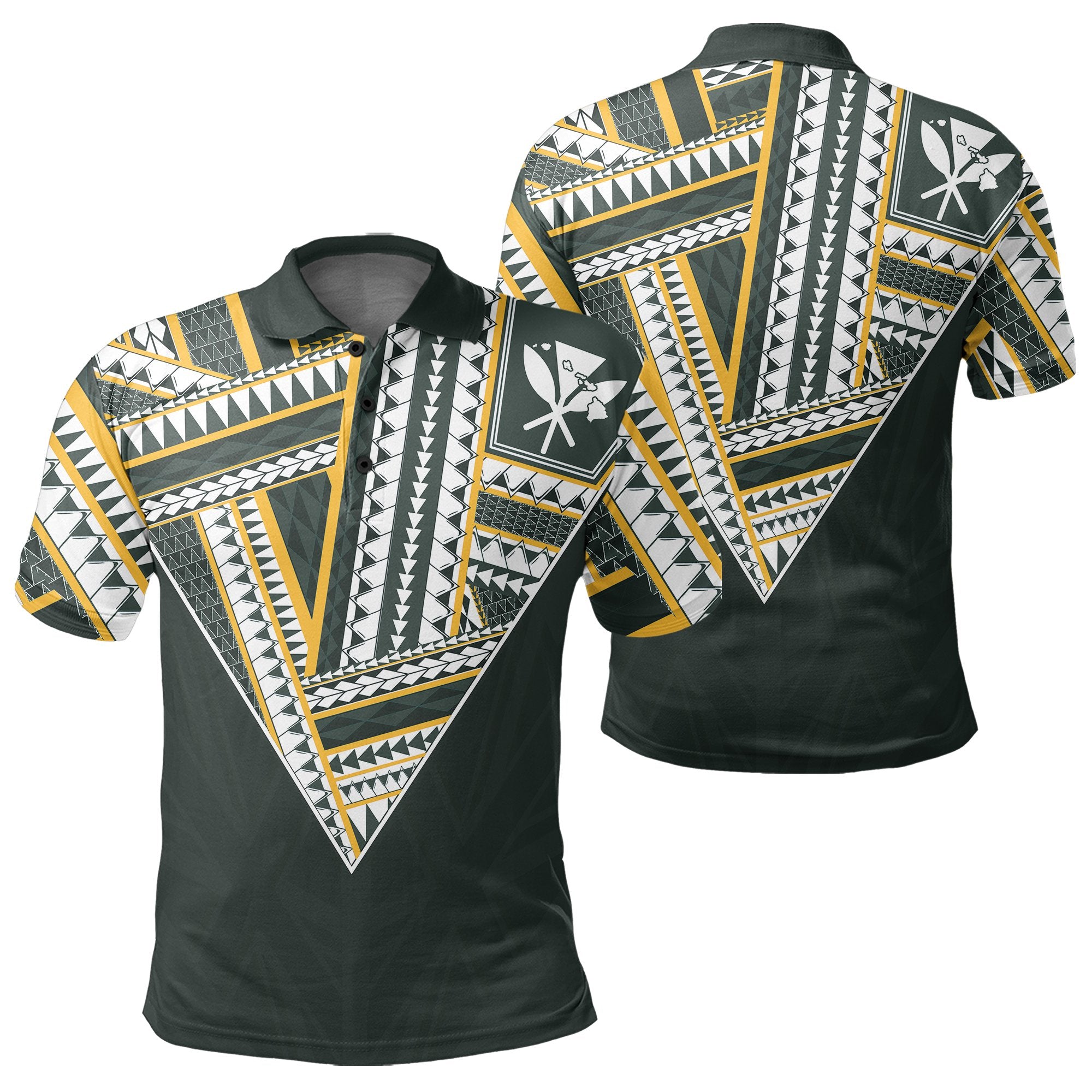 Hawaii Polo Shirt Football Jersey Style Green and Yellow Unisex Green - Polynesian Pride