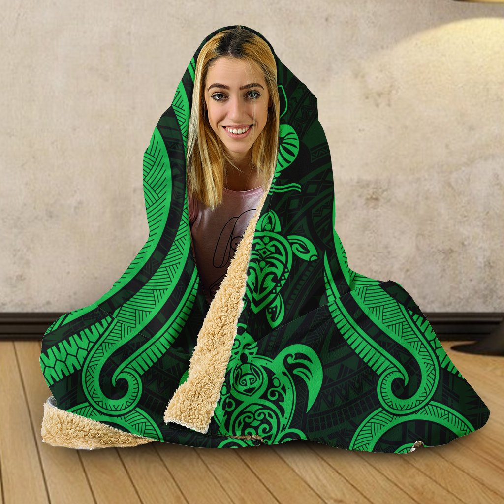 New Caledonia Hooded Blanket - Green Tentacle Turtle - Polynesian Pride