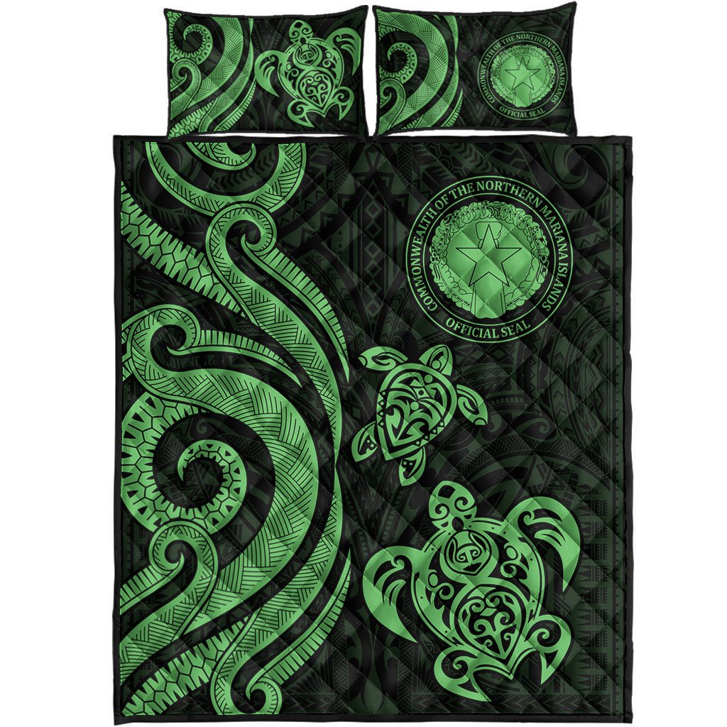 Northern Mariana Islands Quilt Bed Set - Green Tentacle Turtle - Polynesian Pride