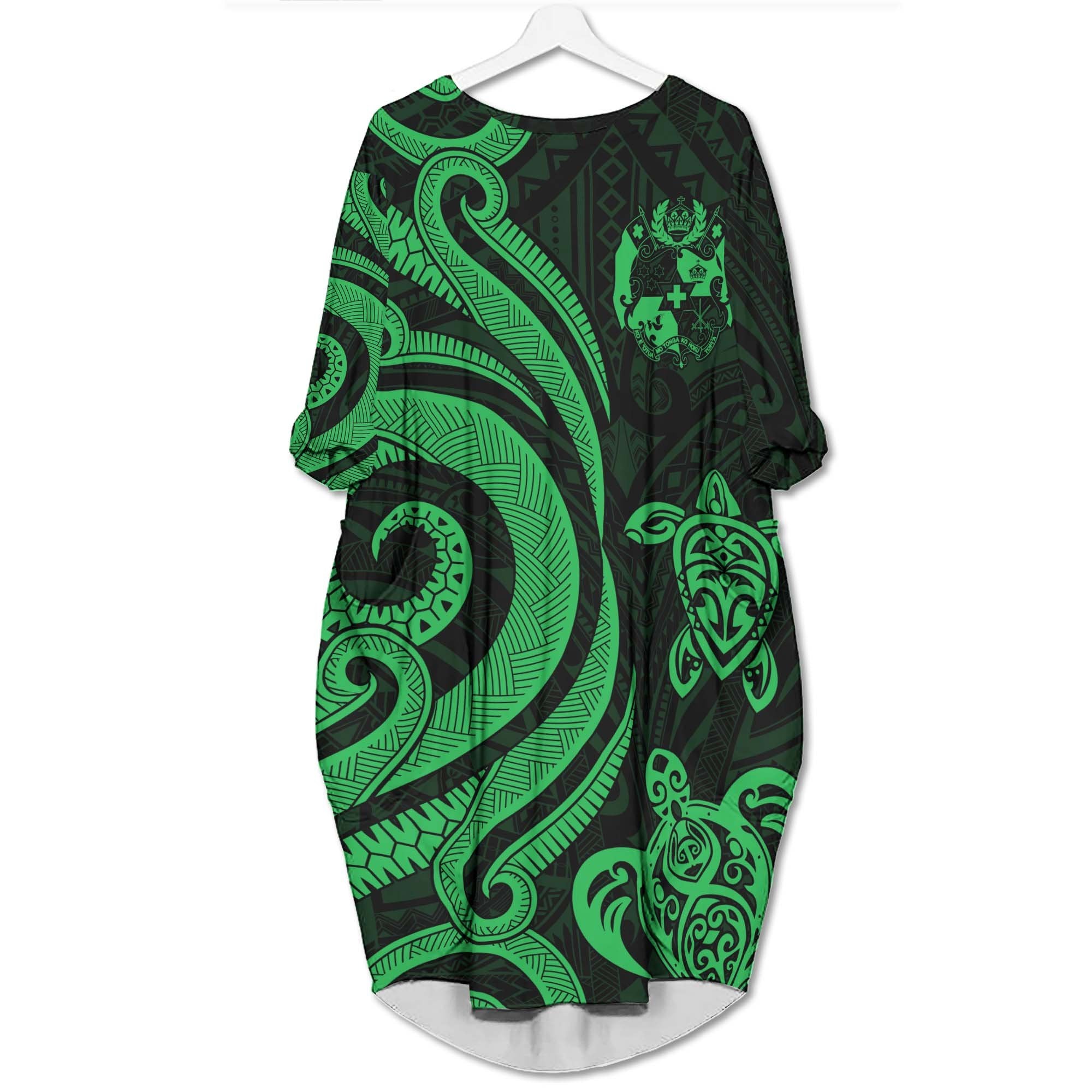 Tonga Batwing Pocket Dress - Green Tentacle Turtle Women Green - Polynesian Pride