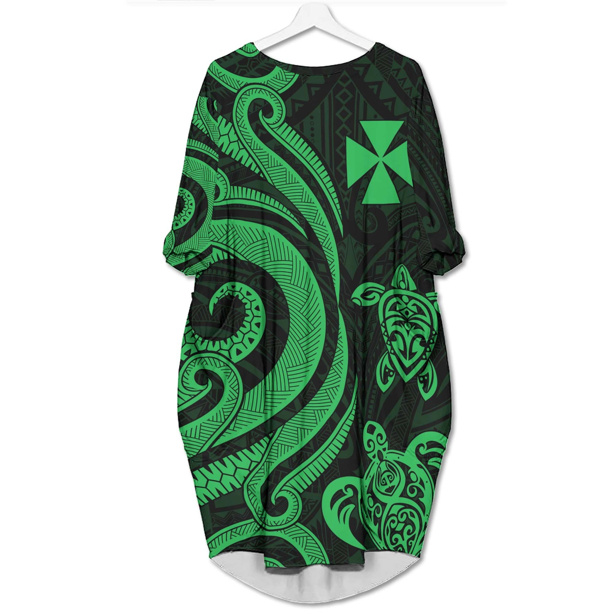 Wallis and Futuna Batwing Pocket Dress - Green Tentacle Turtle Women Green - Polynesian Pride