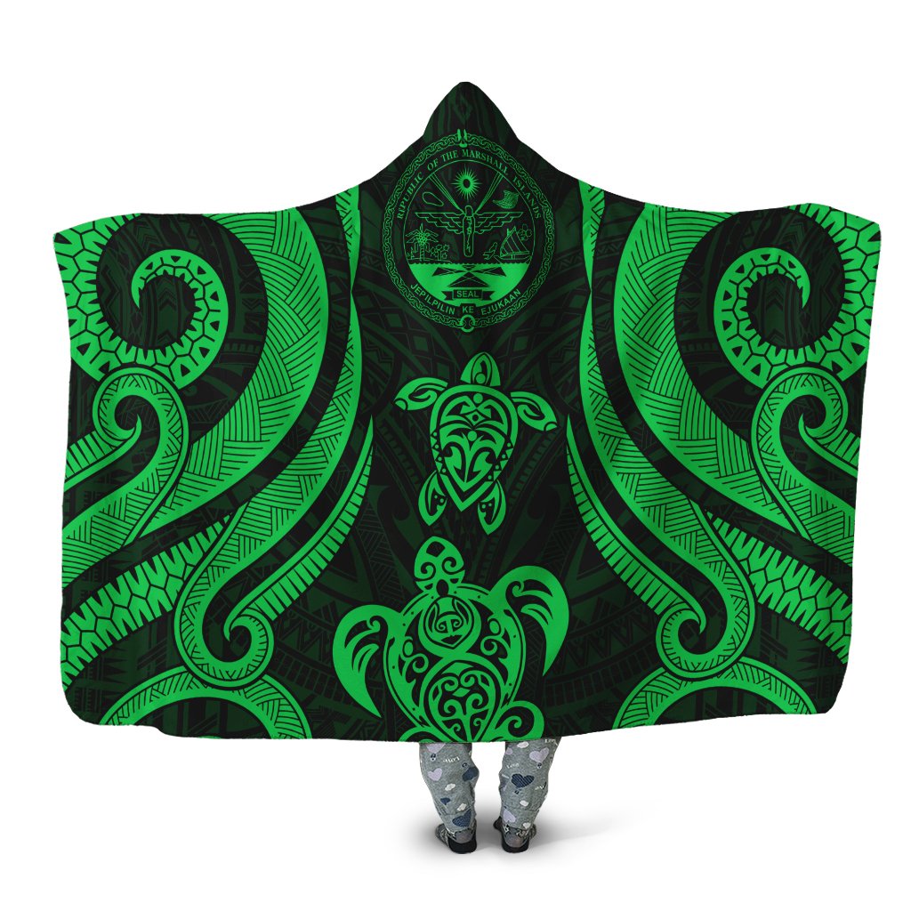 Marshall Islands Hooded Blanket - Green Tentacle Turtle Crest Hooded Blanket Green - Polynesian Pride