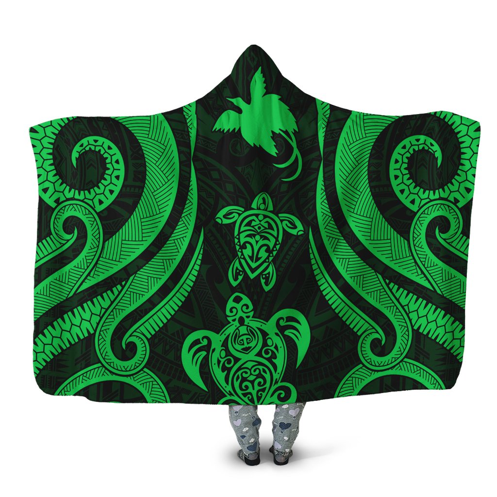 Papua New Guinea Hooded Blanket - Green Tentacle Turtle Hooded Blanket Green - Polynesian Pride