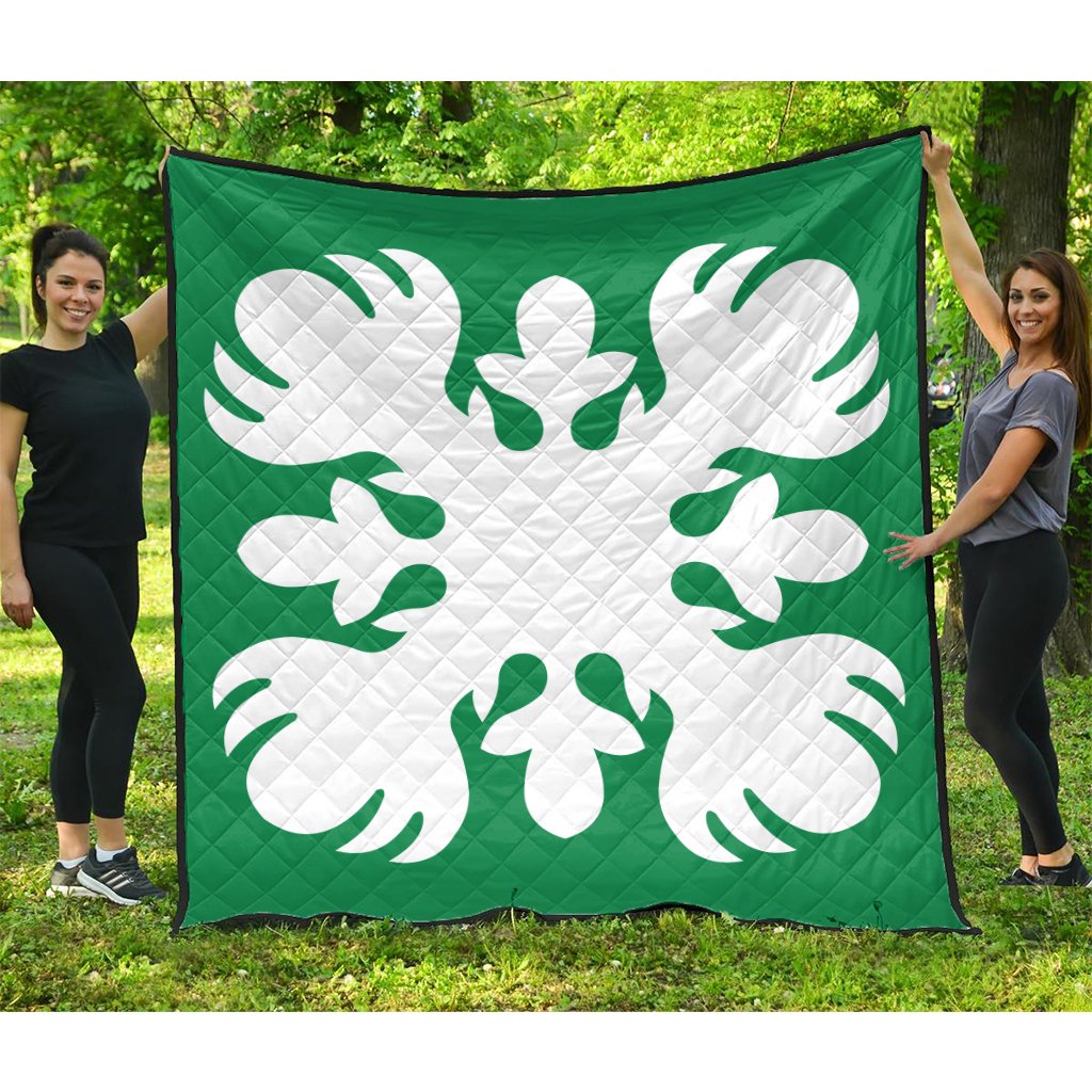 Hawaii Royal Pattern Premium Quilt - Green - O2 Style - AH Green - Polynesian Pride