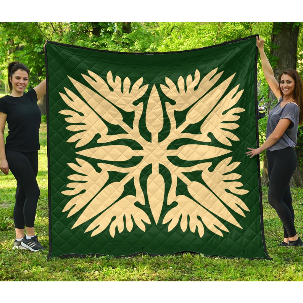 Hawaiian Royal Pattern Premium Quilt - Green - A3 Style - AH Green - Polynesian Pride