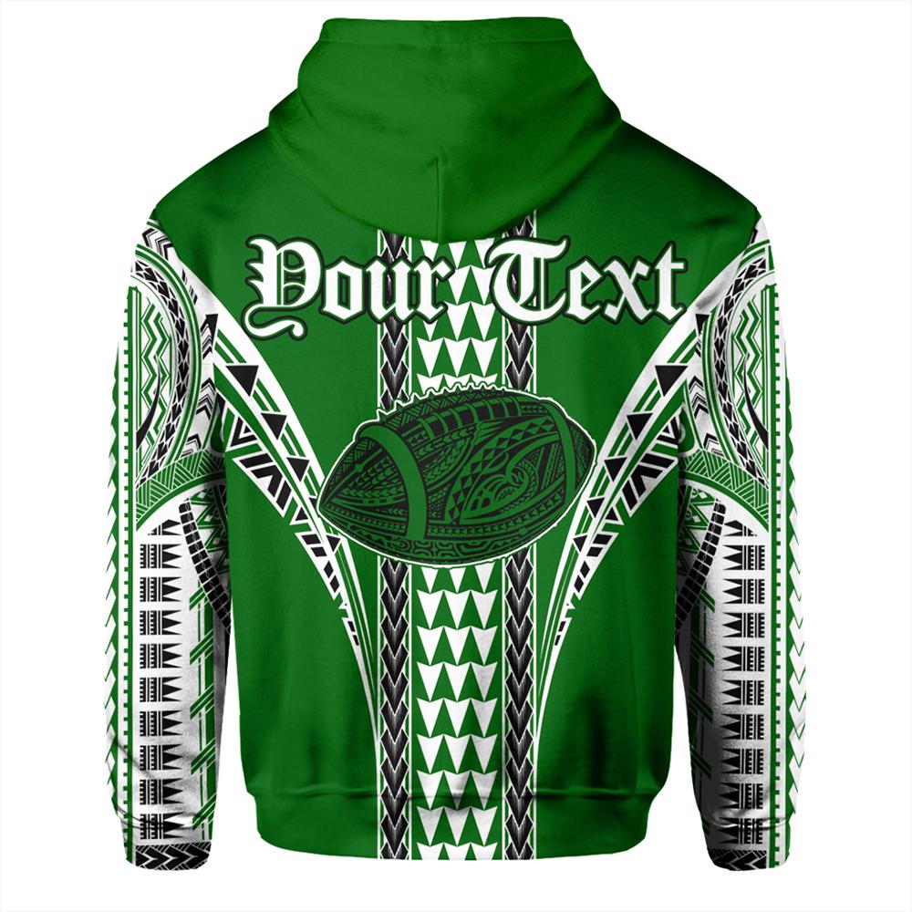 Custom Hawaii Hoodie Green Football Zip Hoodie - Polynesian Pride