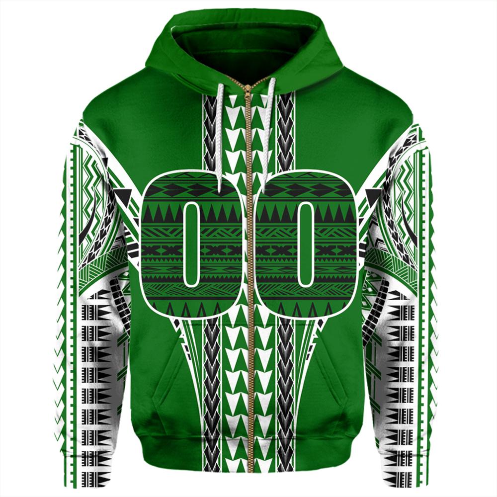 Custom Hawaii Hoodie Green Football Zip Hoodie Unisex Green - Polynesian Pride