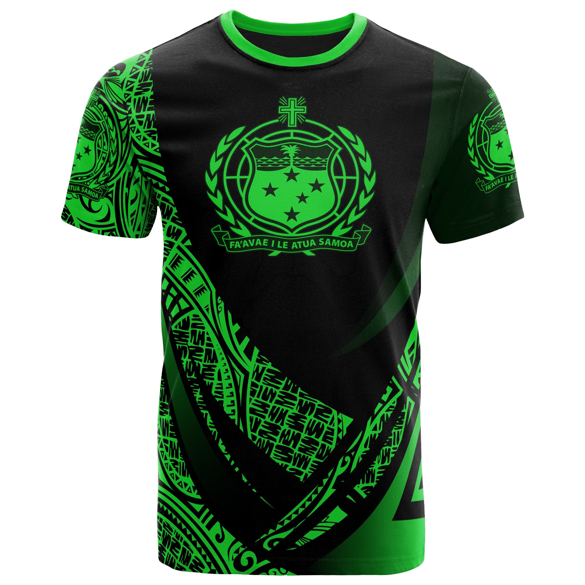 Samoa T Shirt Green Polynesian Patterns Sport Style Unisex Black - Polynesian Pride