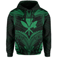Polynesian Kanaka Shark Turtle Manta Ray Map of Hawaii Hoodie Green - Polynesian Pride