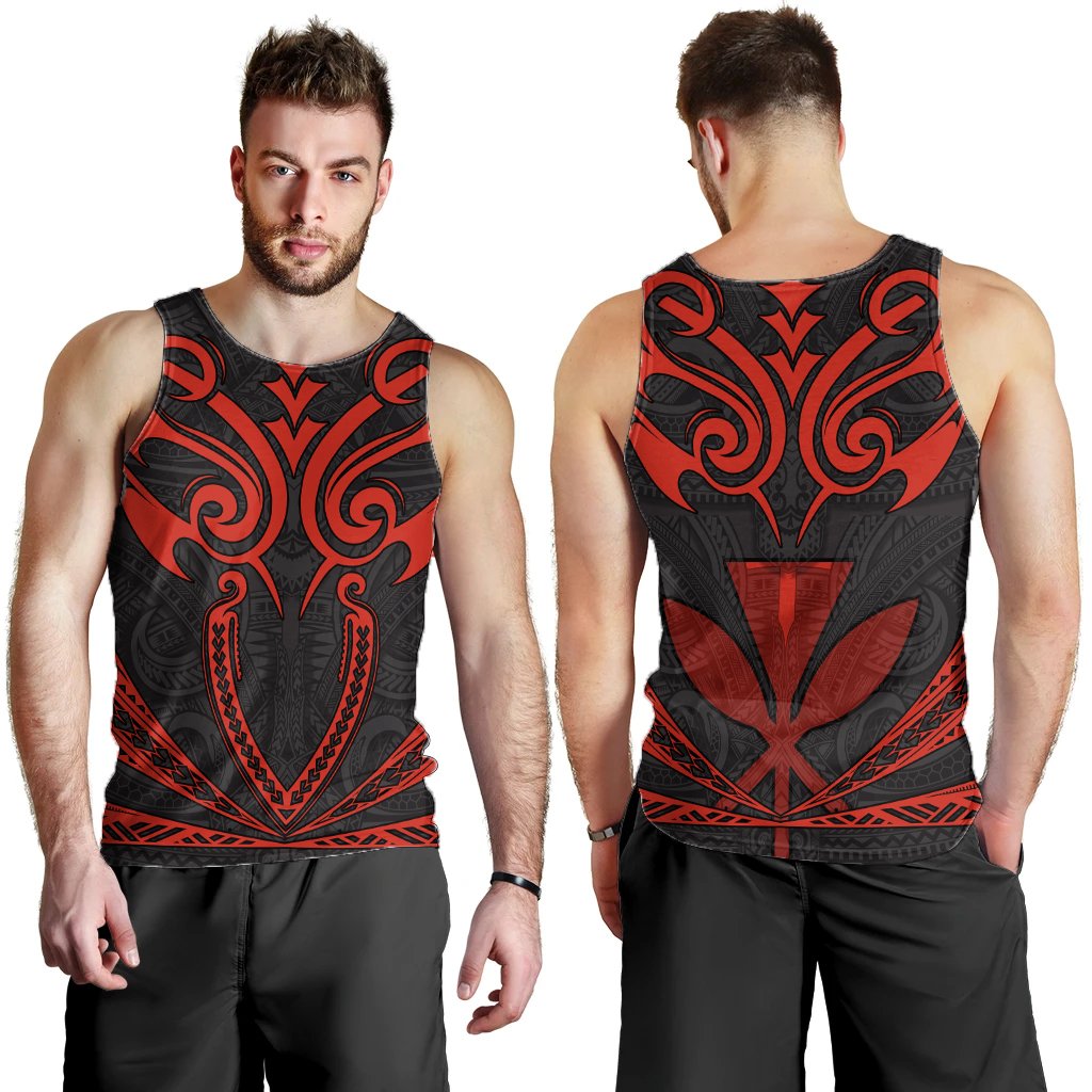 Hawaii Kanaka Polynesian Football Jersey Men's Tank Top - Grey And Red - Bernice - AH Grey - Polynesian Pride