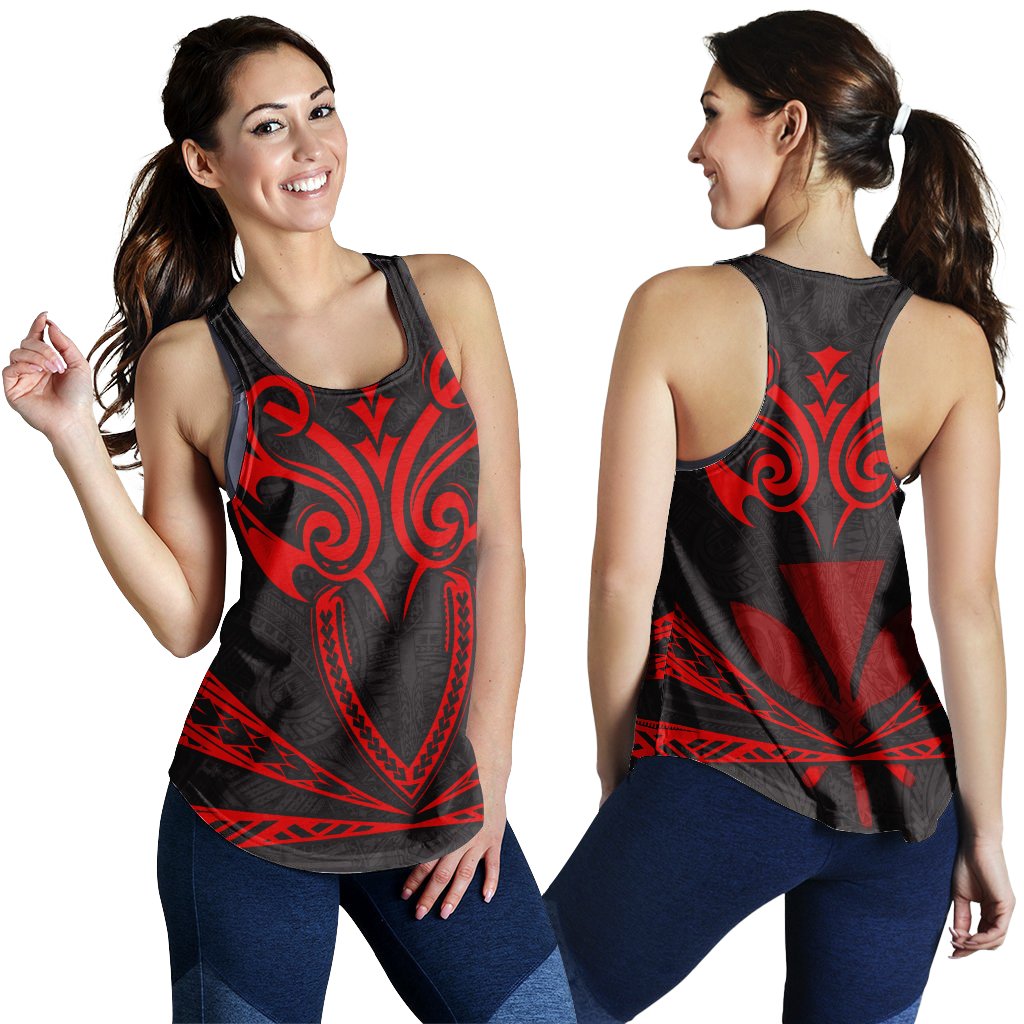 Hawaii Kanaka Polynesian Football Jersey Racerback Tank - Grey And Red - Bernice Style - AH Grey - Polynesian Pride