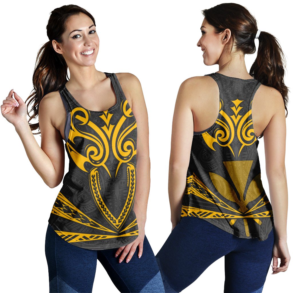 Hawaii Kanaka Polynesian Football Jersey Racerback Tank - Grey And Yellow - Bernice Style - AH Grey - Polynesian Pride