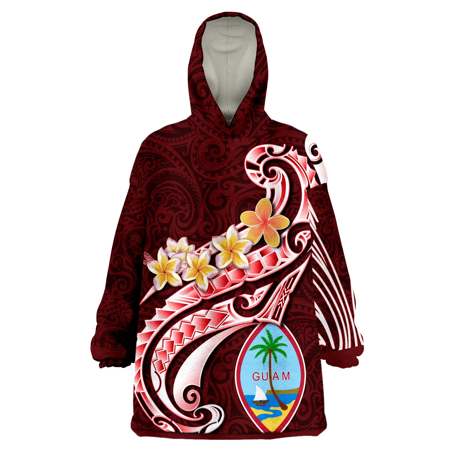 Guam Guam Seal Polynesian Patterns Plumeria Wearable Blanket Hoodie LT9 Unisex One Size - Polynesian Pride