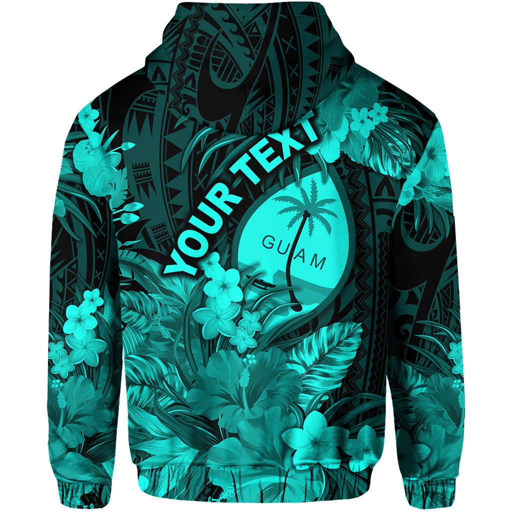 Custom Guam Polynesian Hoodie Tropical Flowers Turquoise LT8 - Polynesian Pride
