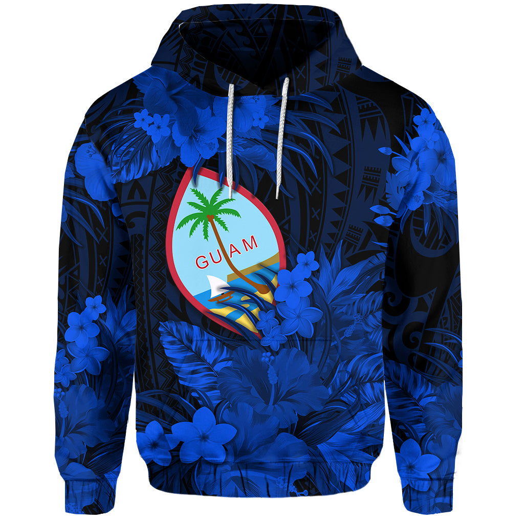 Guam Polynesian Hoodie Tropical Flowers Blue LT8 Hoodie Blue - Polynesian Pride