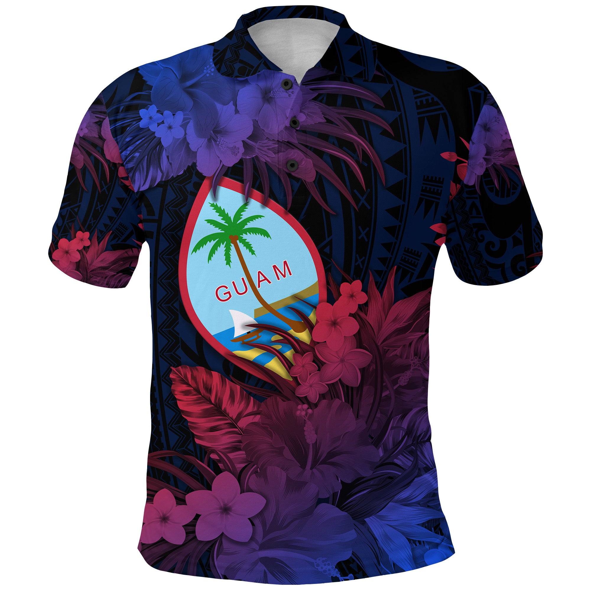 Custom Guam Polynesian Polo Shirt Tropical Flowers Gradient Vibes LT8 - Polynesian Pride