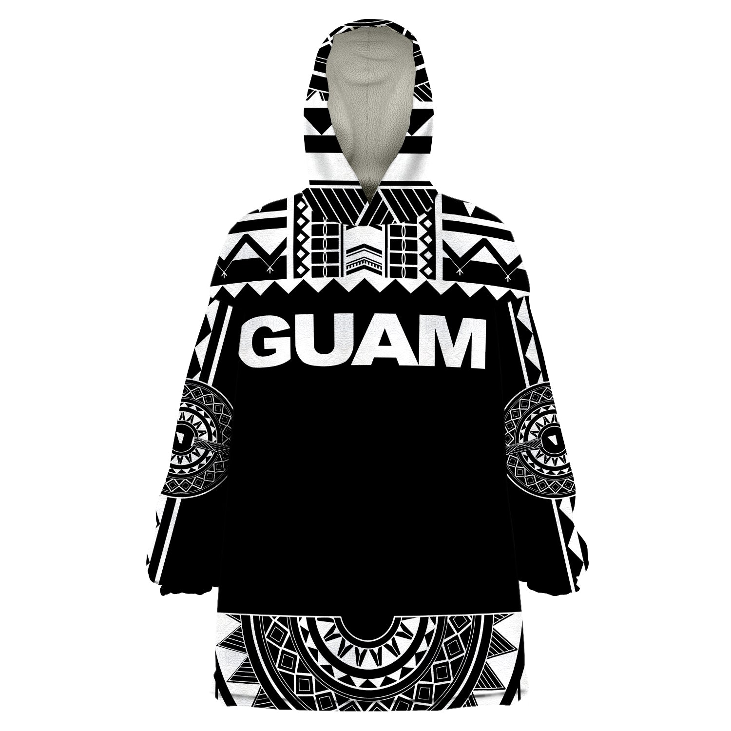 Guam Polynesian Black And White Wearable Blanket Hoodie LT9 Unisex One Size - Polynesian Pride