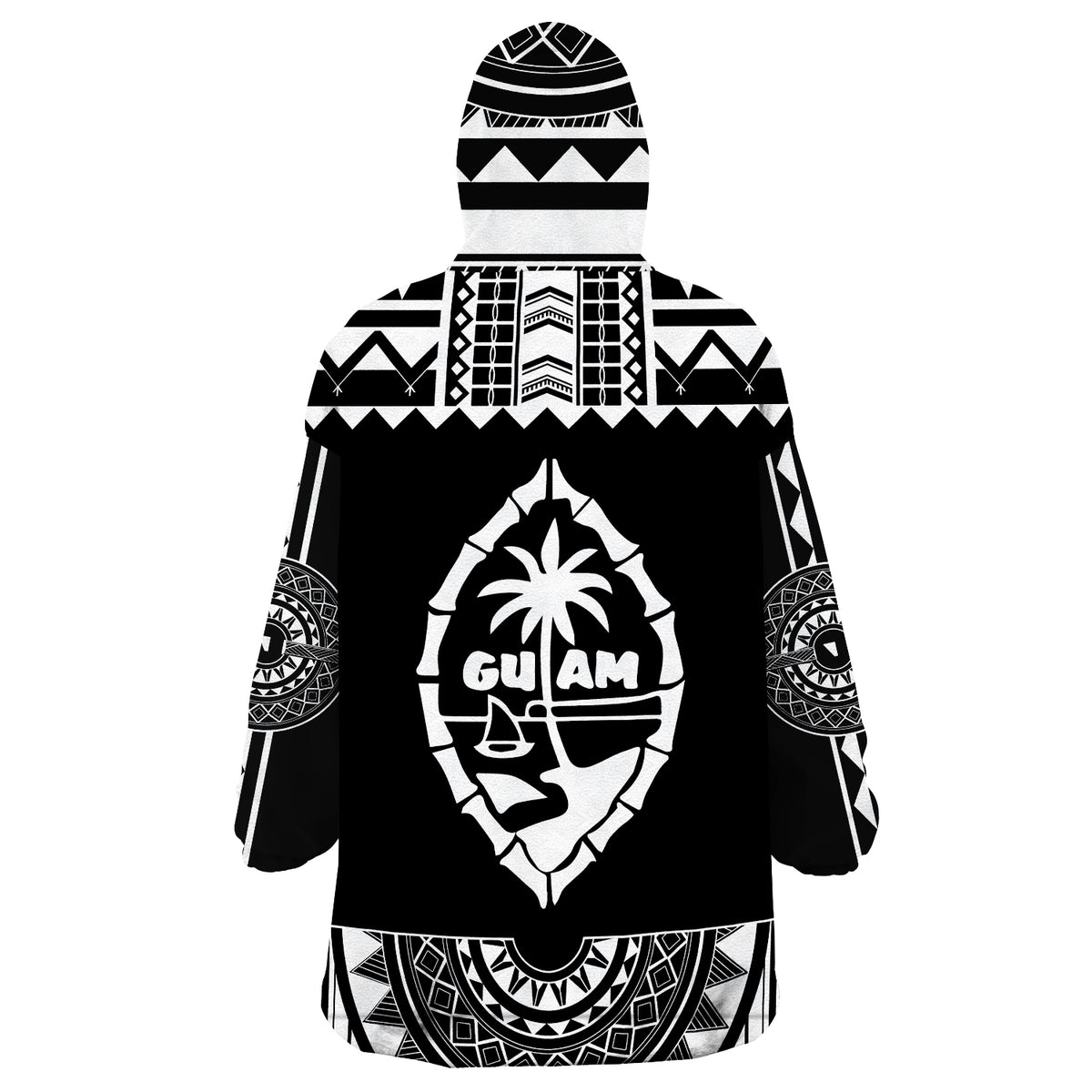 Guam Polynesian Black And White Wearable Blanket Hoodie LT9 - Polynesian Pride