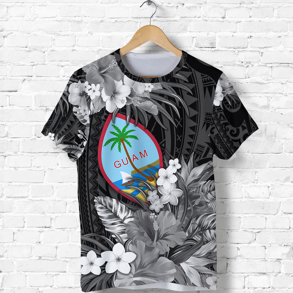 Guam Polynesian T Shirt Tropical Flowers Black LT8 - Polynesian Pride