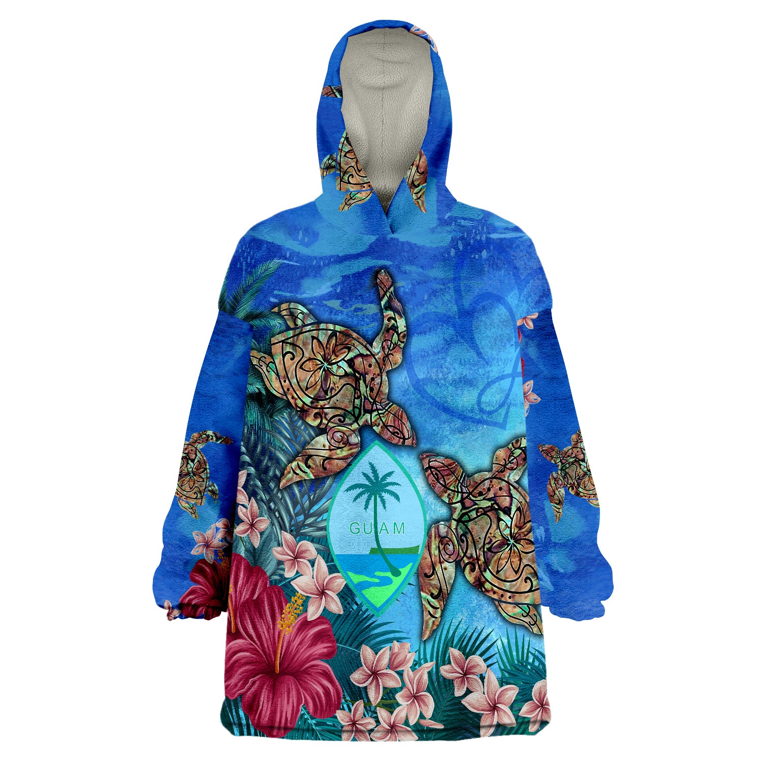 Guam Turtle Hibiscus Ocean Of Love Wearable Blanket Hoodie LT9 Unisex One Size - Polynesian Pride