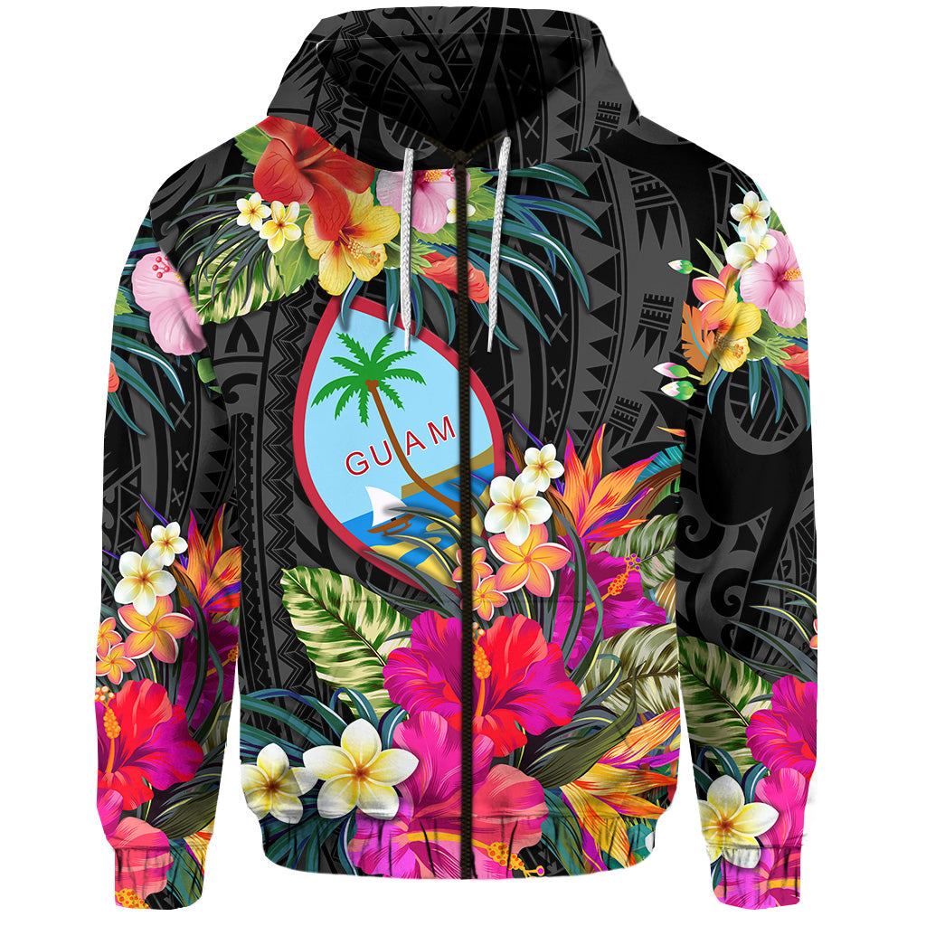 Guam Polynesian Hoodie Tropical Flowers Colorful Vibes LT8 Zip Hoodie Red - Polynesian Pride