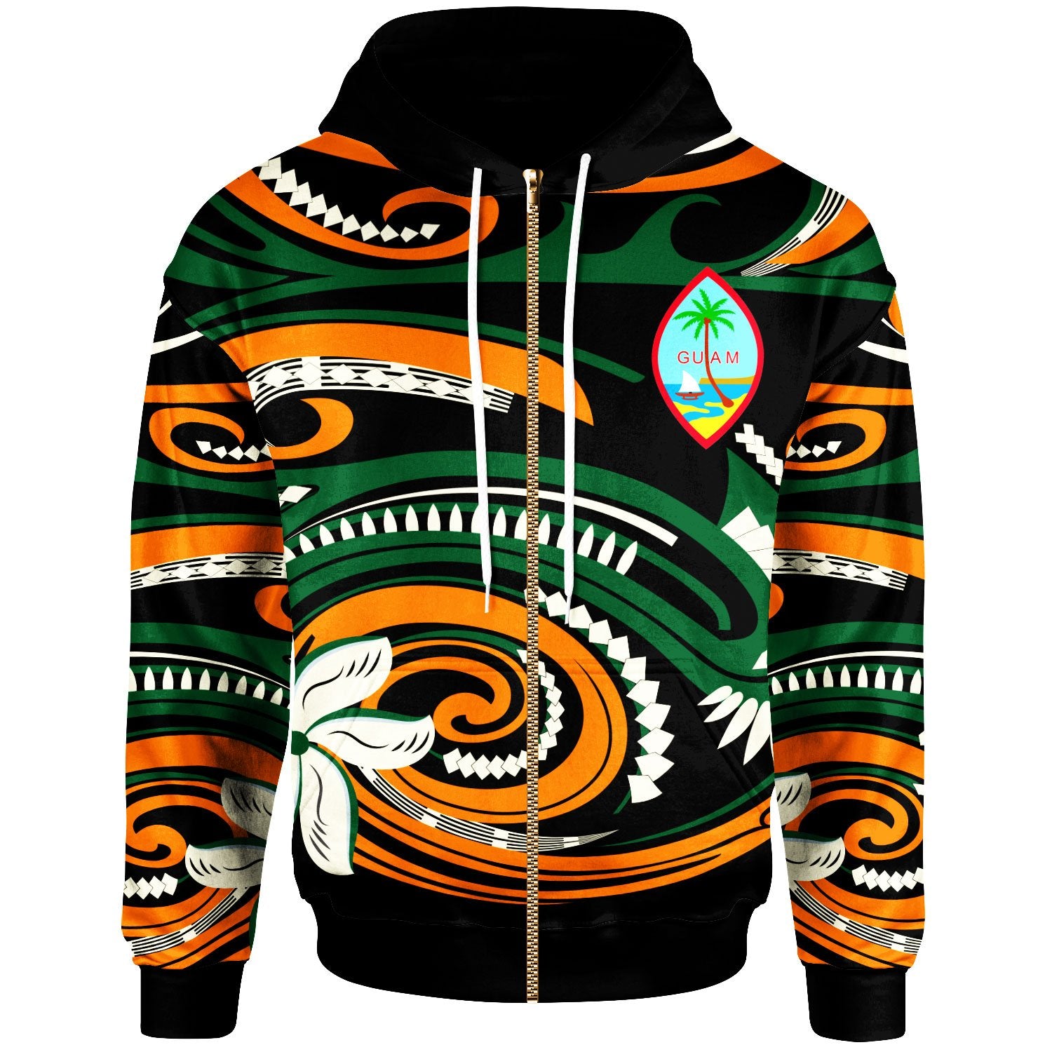 Guam Zip Hoodie Vortex Style Unisex Green Style - Polynesian Pride