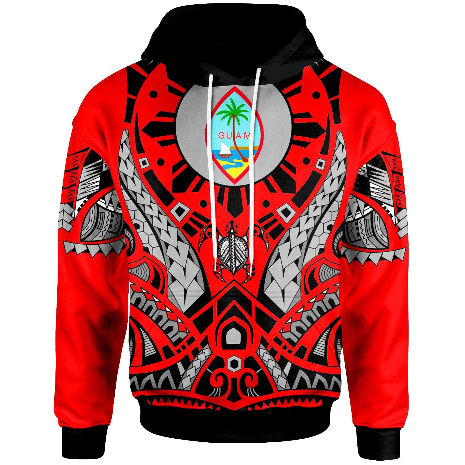 Guam Hoodie Tribal Sun Tattoo Red Color Unisex Red - Polynesian Pride