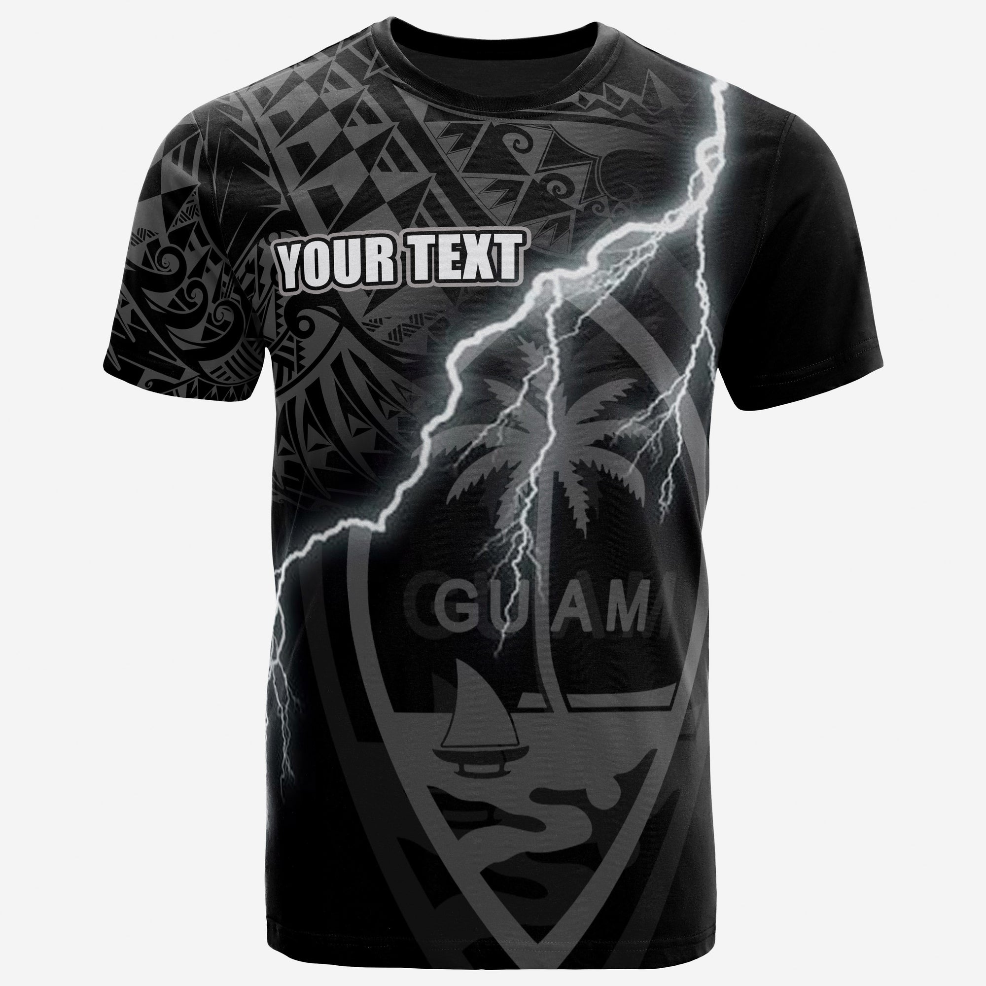 Guam Custom T Shirt Guam Coat of Arms Lighting Thunder Unisex Black - Polynesian Pride