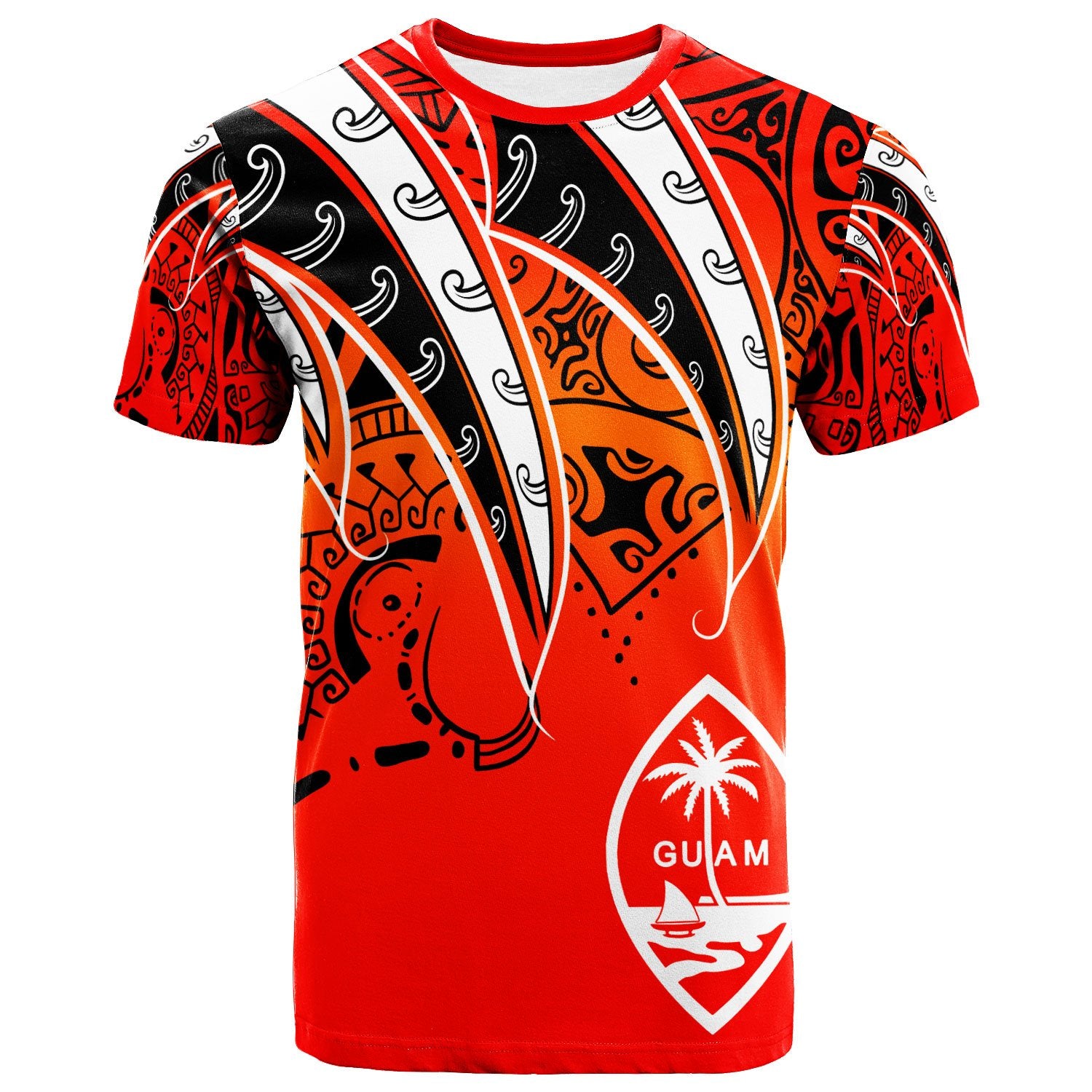 Guam T Shirt Tropical Leaf Red Gradient Style Unisex Red - Polynesian Pride