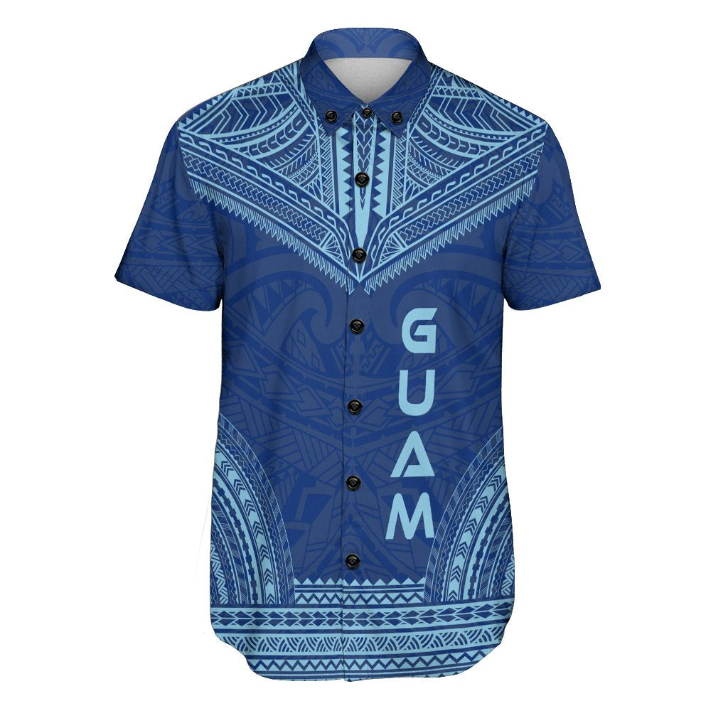 Guam Polynesian Chief Shirt - Flag Version Men Blue - Polynesian Pride