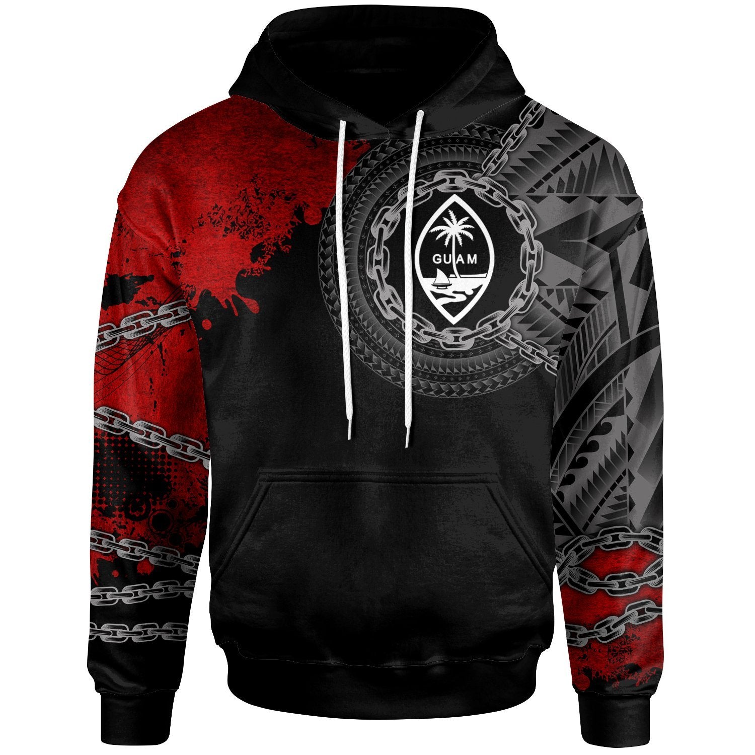 Guam Hoodie Polynesian Chain Style Unisex Black - Polynesian Pride