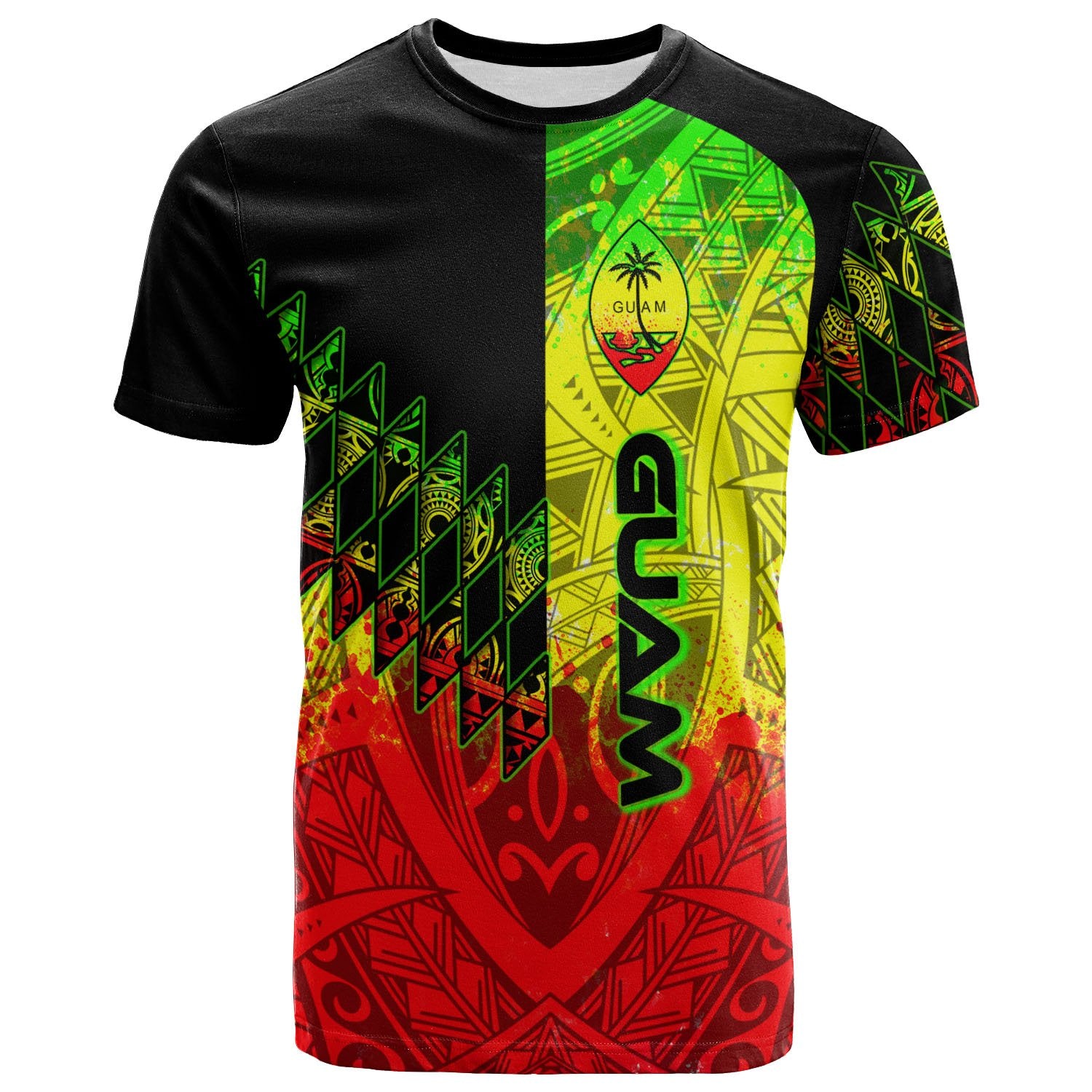 Guam T Shirt Reggage Color Symmetry Style Unisex Black - Polynesian Pride