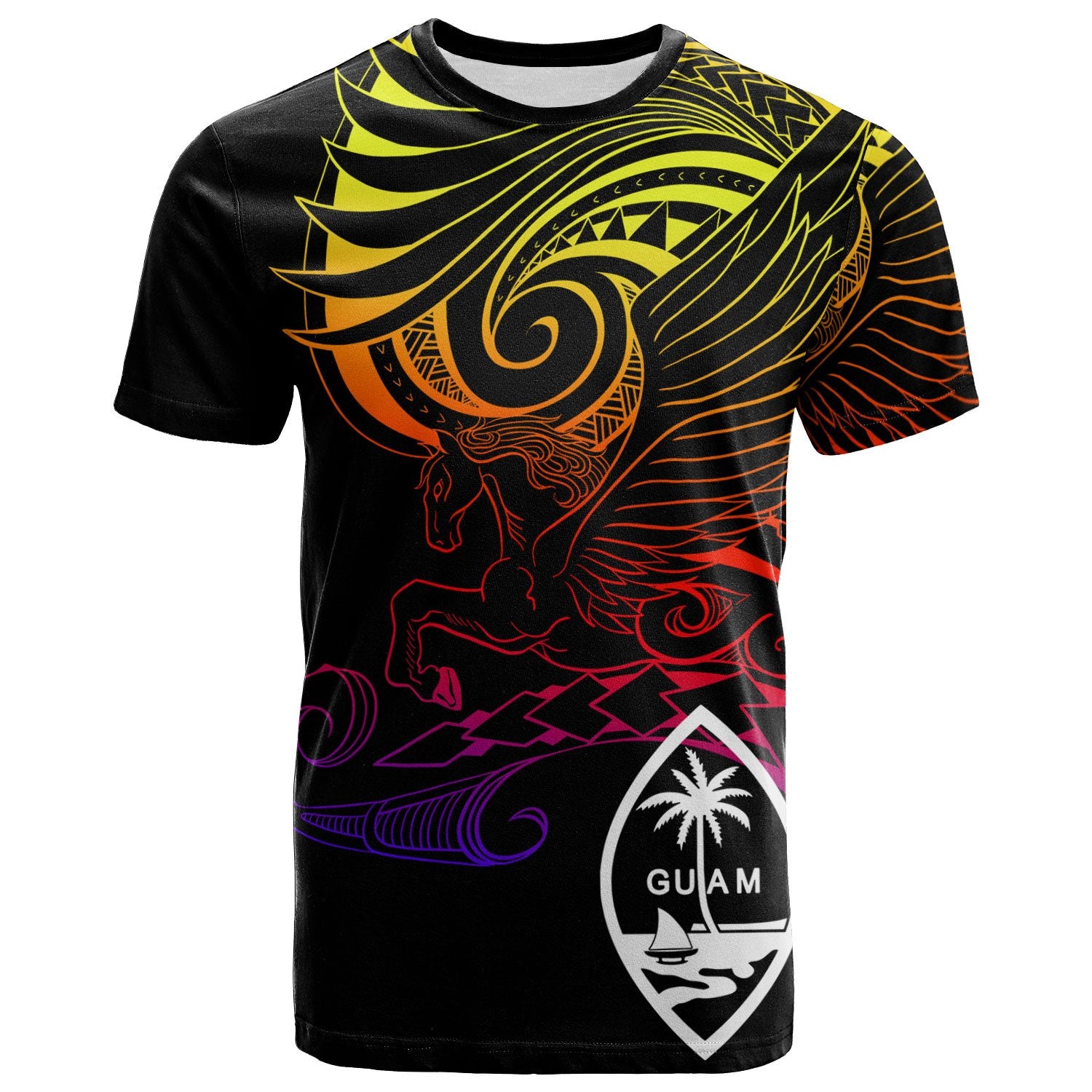 Guam T Shirt Pegasus Gradient Colorful Style Unisex Black - Polynesian Pride