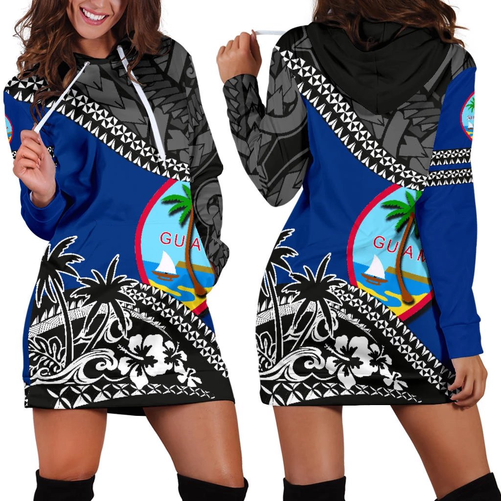 Guam Hoodie Dress - Guam Flag Fall In The Wave K9 Blue - Polynesian Pride