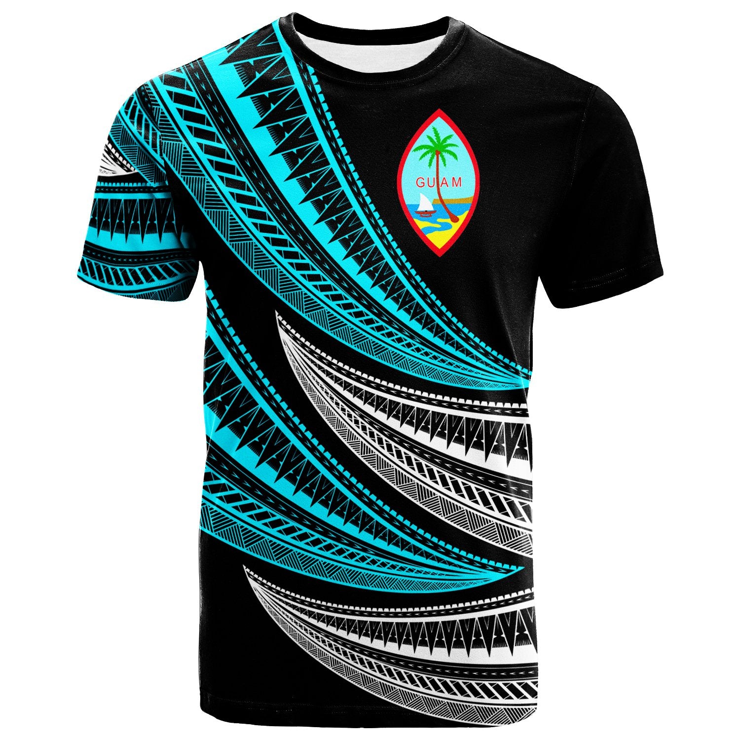 Guam Custom T Shirt Wave Pattern Alternating Unisex Black - Polynesian Pride